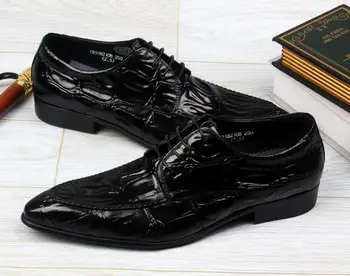 Rochie Manual Pantofi Bărbați Dantela Din Piele Smart Casual Pantofi De Lucru Cutat Aligator Model De Lux Subliniat Degetele De La Picioare Pantofi Derby