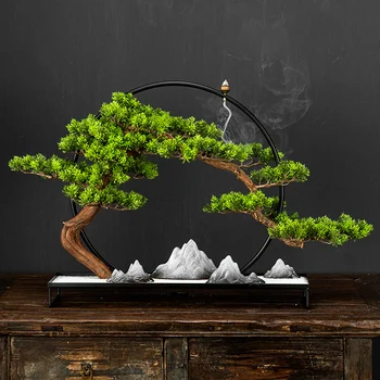 Simulate Bun Venit Pin Bonsai Living Decor Acasă Dector Fals Copac Verde Ghiveci Cu O Plantă De Birou Ornament Peisaje Artificiale