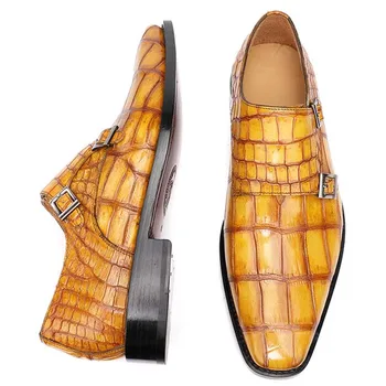 Sipriks De Lux Piele De Crocodil Pantofi De Nunta Mens Formale Frac, Pantofi Handmade Goodyear Casual Băiat Încălțăminte De Agrement Călugăr Curele