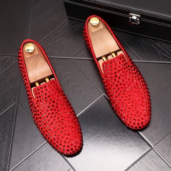 Stil britanic barbati casual petrecerea de banchet rochii din piele pantofi slip-on diamant vara pantof rosu negru mocasini barbat adidas