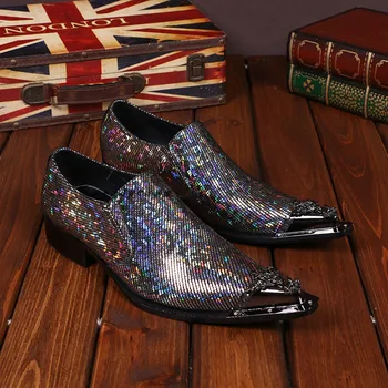 Strălucitoare De Culoare Amestecat Metalice Mens Subliniat Toe Pantofi Rochie Italiană Mens Pantofi Branduri Oxford Formale Piele De Sarpe-Pantofi Barbati