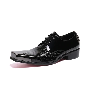 Vara mens pantofi rochie negru manual de pantofi italia piele de crocodil pantofi Deget de la picior Pătrat albastru ghimpat mocasini barbati de bal pantofi de nunta