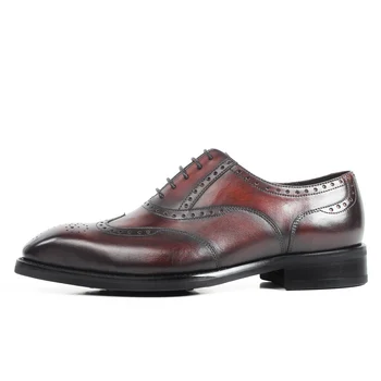 VIKEDUO Full Brogue lucrate Manual pentru Bărbați Pantofi Oxford din Piele Maro Nunta Petrecere la Birou Mans Încălțăminte de Lux Zapato de Hombre