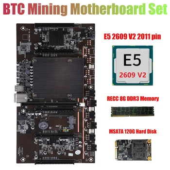 X79 H61 BTC Miner Placa de baza cu E5 2609 V2 CPU RECC 8G DDR3 Memorie SSD 120G 5X PCIE Suport 3060 3080 placa Grafica
