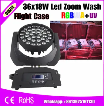 Zbor cazul pachetului 4 buc/lot 36pcs 18W RGBWAUV Zoom LED Moving Head Wash lumina echipamente dj 36x18w rgbwY uv în mișcare cap lumina
